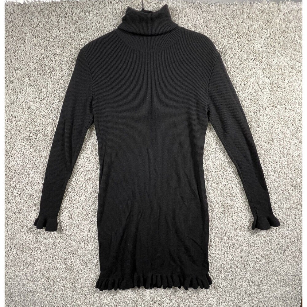 Ralph Lauren Black Merino Wool Ribbed Turtleneck Sweater Dress Women’s Large